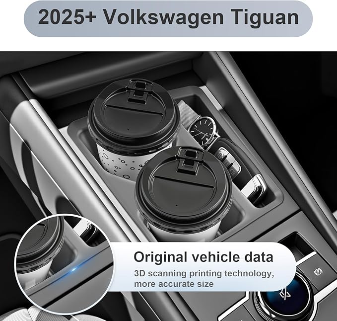 SKTU 2-Pack for 2025 2026 VW Tiguan Center Console Organizer for 2025 2026 Volkswagen Tiguan Front Console Tray Cup Holder VW Tiguan 2025 2026 Accessories Durable ABS & Anti-Slip Console Tray Cup Pad