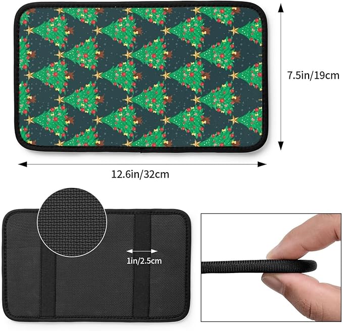 DORKEIXIA Christmas Tree Snow Auto Center Console Armrest Pad Universal Car Center Console Cover Seat Box Cover for Sedan, Van, SUV, Truck Car Accessorie