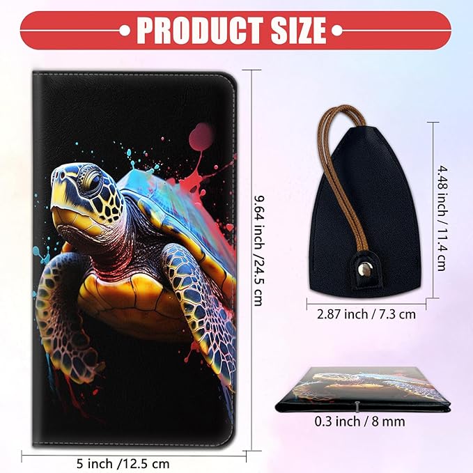 Car Document Holder with Magnetic Shut, Car Registration & Insurance Card Holder, Waterproof PU Leather Glove Box Organizer Vehicle Accessories Driver License for Women/Men, Watercolor Sea Turtle