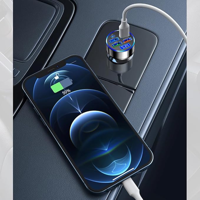 Car Charger USB C with LED Voltage Display,6 Ports PD and QC3.0 Car Cigarette Lighter Adapter for Phone Tablets Fans,Universal 12V/24V Cigarette Lighter USB Charger