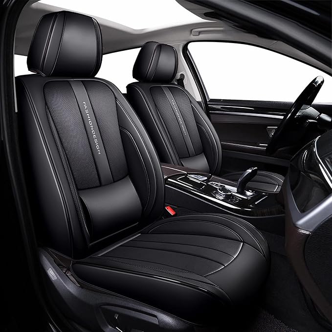 ZiopGTob Nappa Leather Car Seat Covers - Full Set 5-Piece Waterproof Seat Cover Breathable & Cool 4-Season Fit for SUVs/Sedans Premium Airflow Design with Anti-Slip Tech (Black)
