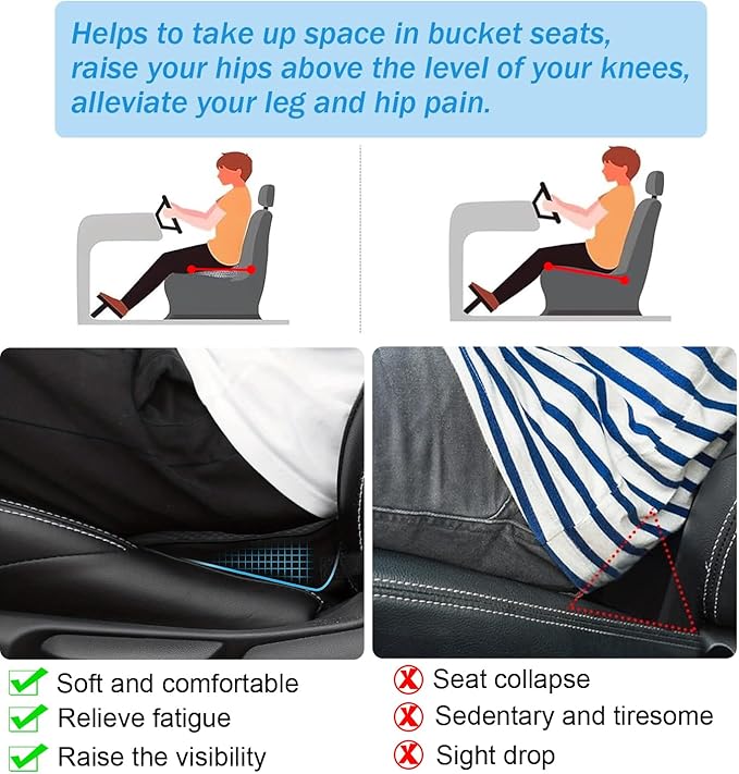 Wedge Car Seat Cushion, Memory Foam Car Truck Coccyx Seat Pillow for Driving - Sciatica and Back Pain Relief - Heightening Wedge Cushions for Car Driver Office Lumbar Tailbone Support