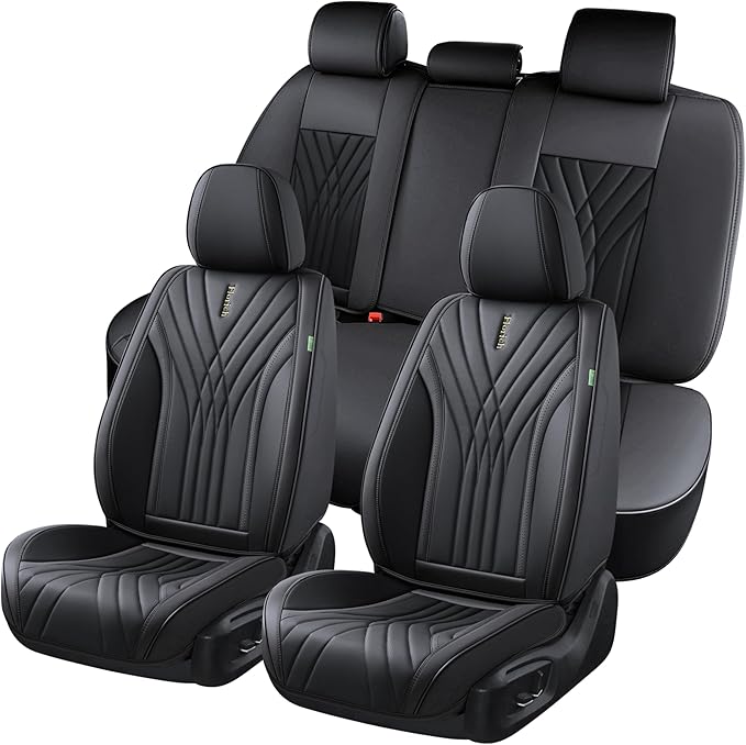 FLORICH Universal Leather Car Seat Protector, 5-Seat Set, Black Automotive Accessories for Sedan SUV Pick-up Truck
