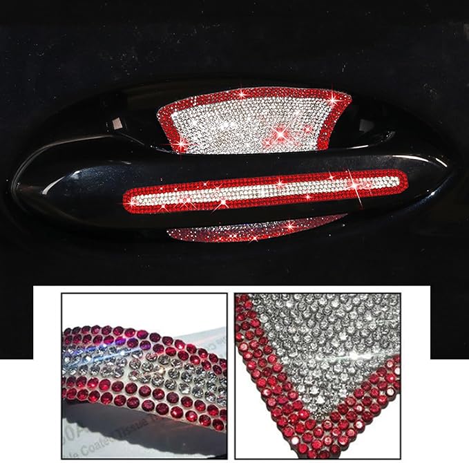BetterJonny 10PCS Crystal Car Door Handle Scratches Protector, Rhinestone Car Door Handle Stickers Bling Car Door Handle Scratch Protector Stickers for Women and Girls Car Stickers (Red+White)