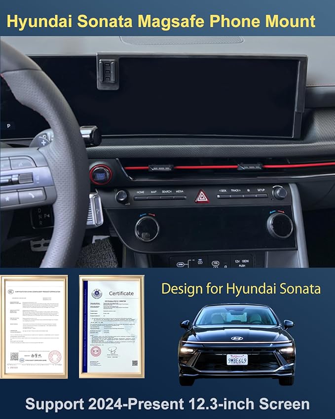 Designed for MagSafe Car Mount 12.3-inch Screen for Hyundai Sonata Phone Holder 2026 Sonata Hybrid Phone Mount 2026 15W Fast Wireless Charging Support 2024-present