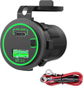 45W PD & 18W QC3.0 USB Laptop Car Charger Power Socket, Marine Type-C/USB C Port Fast Charging Adapter, 12V USB Power Outlet with ON/Off Switch Button Waterproof Cover for Boat RV Truck Golf (Green)