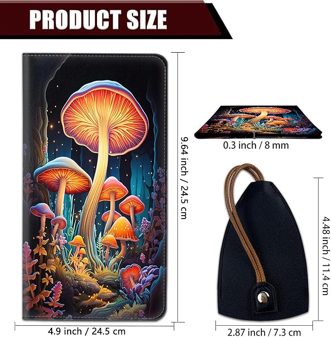 Car Registration and Insurance Holder, PU Leather Auto Document Holder for Men&Women, Vehicle Glove Box Compartment Organizer with Magnetic Shut for Driver's License, Colorful Mushrooms Pattern