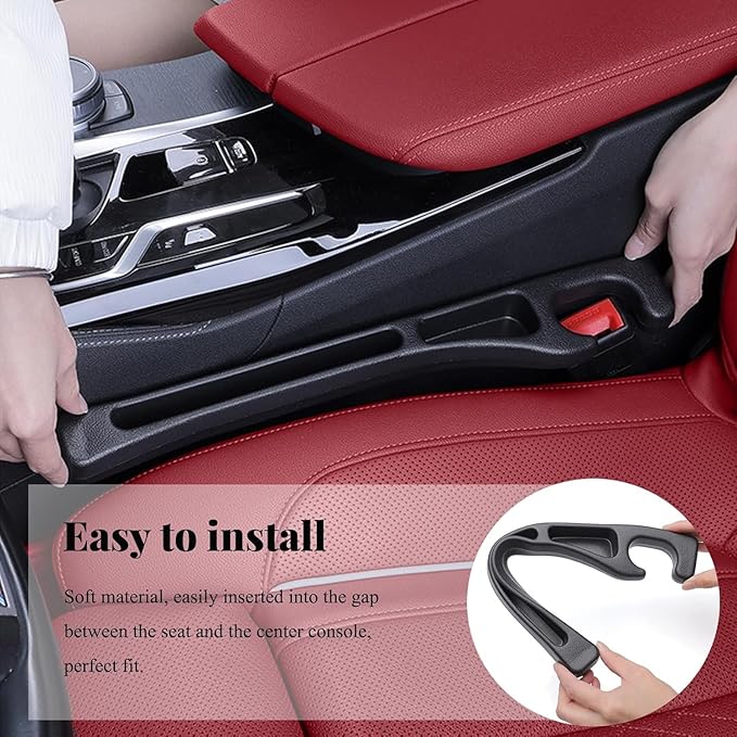 Car Seat Gap Filler Organizer with Dual Storage Slots – Silicone Gap Filler Prevents Phone, Keys & Wallet from Falling, Universal Fit for Car, SUV, Truck (2-Pack, Black)