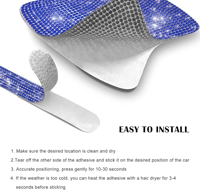 kingsea 8pcs Bling Car Door Handle Protector Stickers,Crystal Rhinestone Glitter Car Door Handles Cup Scratch Protectors Decals Universal (Blue)