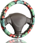 Strawberry Vine Steering Wheel Cover for 14.5-15 Inch (37-38 cm) Wheels, Premium Fabric with Non-Slip Rubber Inner Ring (Strawberry Vine)