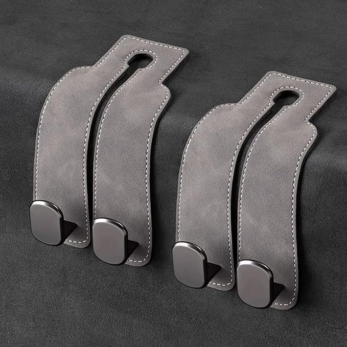 ZWYYTHC 2 Pack Car Seat Back Storage Hook, Headrest Hooks for Car with Metal Hooks, Premium Suede Leather Car Headrest Hooks Universal Car Seat Hooks for Purses, Bags & Groceries(Grey)
