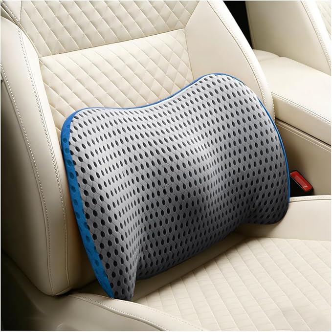 Car Lumbar Support Pillow, Memory Foam Ergonomic Vehicle Lower Back Support Cushion for Back Pain Relief and Sciatica, Automotive Seat Lumbar Pillow, Universal for Vehicle (Gray/Sky Blue)