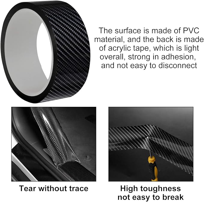 MYFAMIREA Car Door Edge Guards Carbon Fiber, 5D Gloss Black Vinyl Automotive Entry Sill Protector Wrap Film, Universal Self-Adhesive Auto Door Trim Strips Anti-Collision (33Ft x 2In)