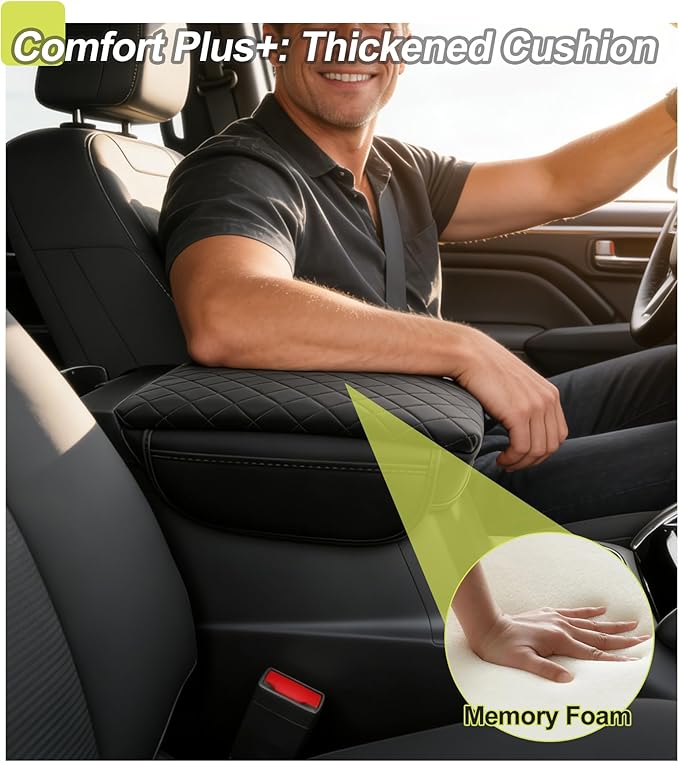 Armrest Cover for Chevy Colorado GMC Canyon 2023 2024 2025 2026 Center Console Pad Accessories Arm Rest Lid with Pockets, Black Faux Leather