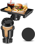 JPart Car Cup Holder Tray, Cup Holder Expander, 2 in 1 Detachable Car Food Tray with 360°Rotation Tray for Eating, Storage and Travel Road Essentials, Black
