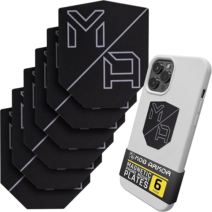 Mob Armor MobNetic Plate - Magnetic Phone Mounting Plate - 0.02inch Thick Metal - iPhone & Android Smartphone Compatible - 3M VHB Adhesive Cars Trucks Motorcycles & Extreme Sport Plate Magnet (6 Pack)