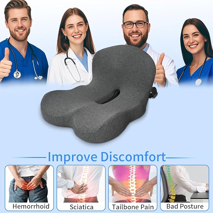 XZdream Memory Foam Seat Cushion,Office Chair Cushion with Lumbar Support for Back Pressure Relief, Car Seat Cushion with Adjustable Strap,Sciatica Pad Cushions for Car,Truck, Desk,Gaming Chair