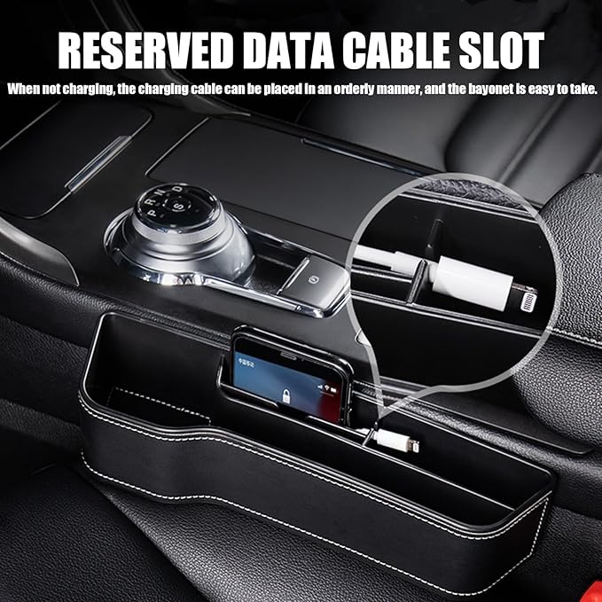 Leather Multifunctional Car Seat Organizer, Cars Seat-Gap Filler with Cup Holder, Multipurpose Backseat Car Seats Organizer Front Seats, Auto Storage Bag for Cars Console Side (Black,Right seat)