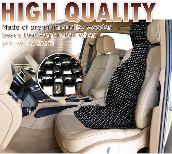 VaygWay Beaded Seat Cushion Car Driver Seat Cover with Durable & Double Strung Natural Wood Beads- Cooling Comfort Ventilated Massaging Support Cushion for Auto Cars- 2 Pack Black