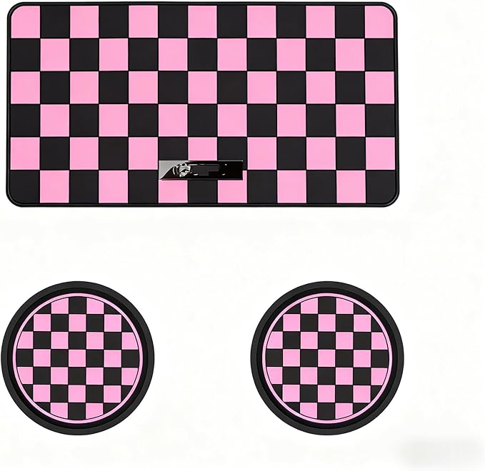 Car Interior Accessories Set – 2PCS Silicone Cup Holder Coasters & 1PCS Anti-Slip Dashboard Pad, Universal Non-Slip Rubber Mat for Phone Keys Sunglasses, Fit for Car SUV Truck