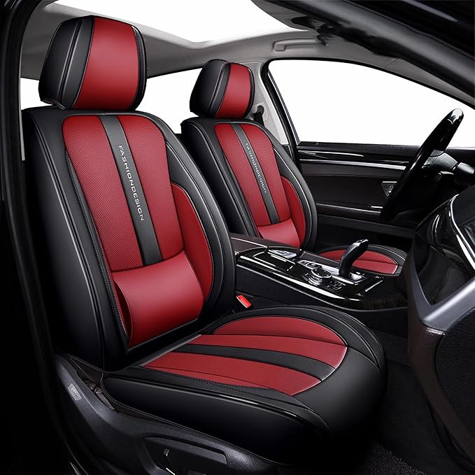 ZiopGTob Nappa Leather Car Seat Covers - Full Set 5-Piece Waterproof Seat Cover Breathable & Cool 4-Season Fit for SUVs/Sedans Premium Airflow Design with Anti-Slip Tech (Red)