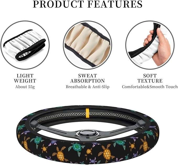 sea Turtle Neoprene Steering Wheel Cover for Men Women Anti-Slip Elastic Steering Wheel Protective Cover 15in Universal Car Accessories Fit Cars, SUVs, Auto