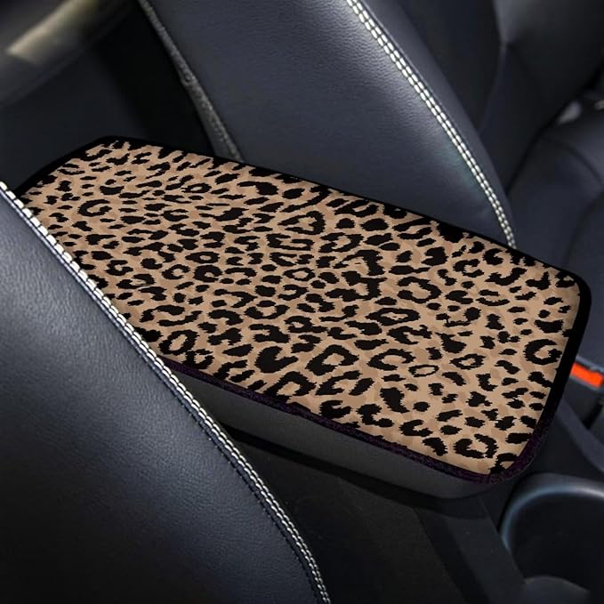 Horeset Brown Leopard Print Auto Console Armrest for Men Women Accessories Interior Decor, Car Center Console Arm Rest Pad Fit Most Vehicle