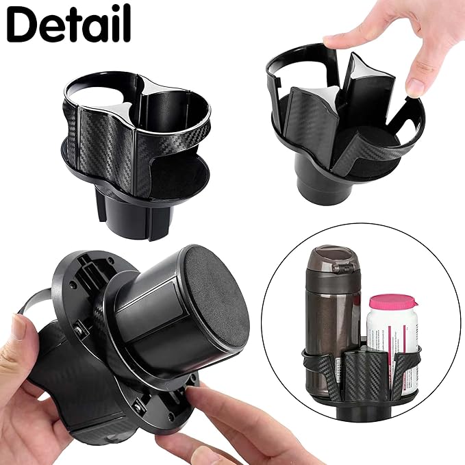 Reofrey 2-in-1 Multifunctional Car Cup Holder Expander Adapter, Universal Double Cup Holder with Adjustable Bracket, Elastic Open-Close Mouth, Fits Most Hydro Flask Bottles and Cups