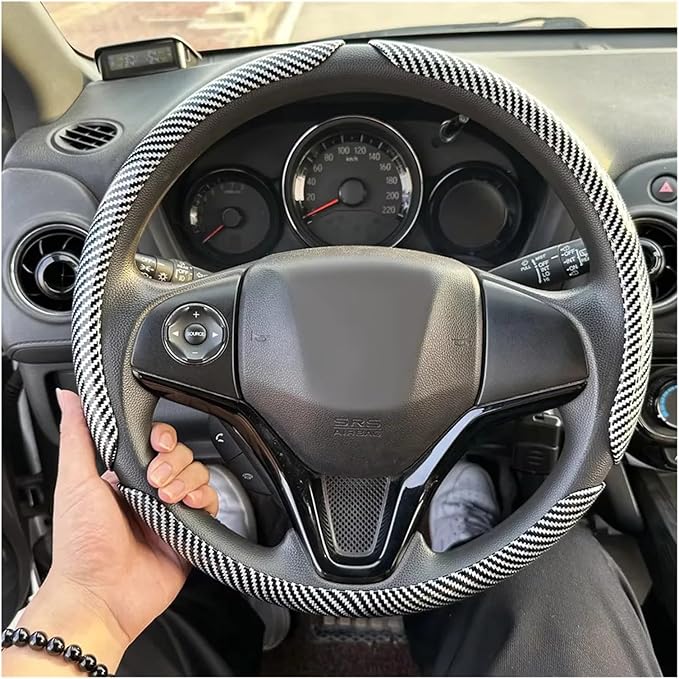 3PCS Universal Car Steering Wheel Cover - Warm Winter 38cm Round Glossy Laser Carbon Fiber fit for Interior Accessories(3PCS Silver)