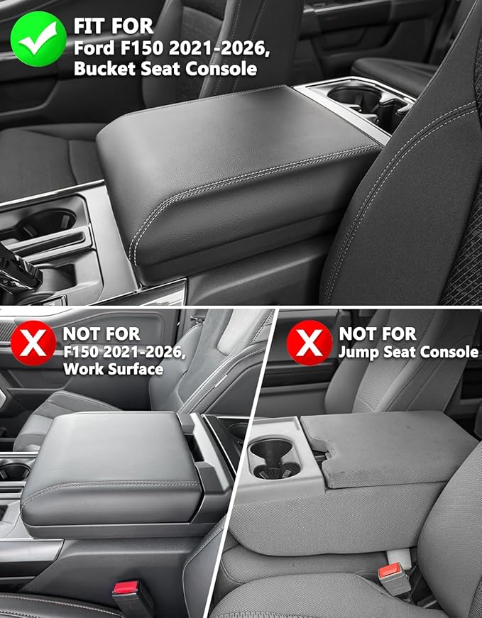 KBH Center Console Armrest Cover for 2021-2026 Ford F150, PU Leather, Middle Console Lid Protector, Arm Rest Cushion Thick Pad, Baja Tan (Fits Bucket Seat Console Only)