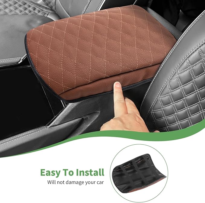JeCar Armrest Cover PU Leather Center Console Cushion Pad Compatible with Jeep Grand Cherokee 2022 2023, Brown