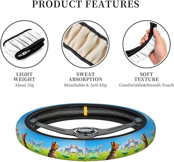 Multi-Color Norwich Terrier Dog Neoprene Steering Wheel Covers Women Men Car Accessories, Universal 15 Inch Fit Auto, Suvs, Truck