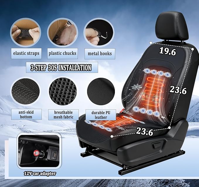 All-Weather Car Seat Cooling System with 16 Fans & Massage, 12V Ventilated Pad for Front Seats, Compatible with Cars and SUVs (Warm&Cooling&Massage-2)