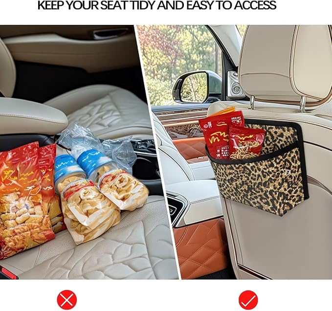 Renewold Gold Leopard Print Car Side Pocket Organizer Holder for Cell Phone Sunglasses Cards Front Back Seat Storage Pocket for Car Small Auto Console Door Window Storage Bag for Interior Organizer