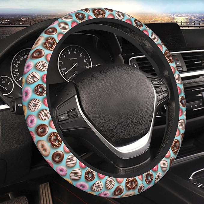 Delicious Doughnuts Car Steering Wheel Cover, 15 Inch Steering Wheel Cover Stylish Decor for Most Cars
