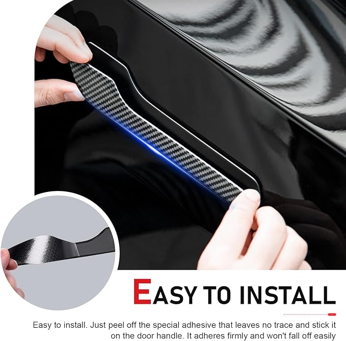 Hugwits 4 PCS Car Door Handle Covers, Scratch-Resistant Door Handle Protector, Anti-Scratch Decorative Film, Compatible with 2017-2024 Model 3 2020-2024 Model Y (Carbon Fiber)