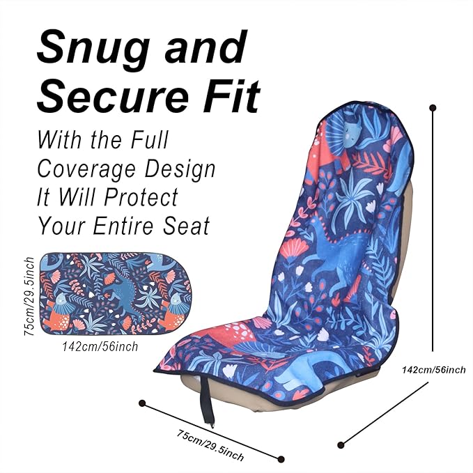 LoyaGour Car Seat Cover Protector Front Seats,for Gym Workout,Running,Swimming,Beach and Hiking,Waterproof Sweat Towel Bucket Seat Covers for Cars SUV Trucks (Dinosaur, 2Pcs)