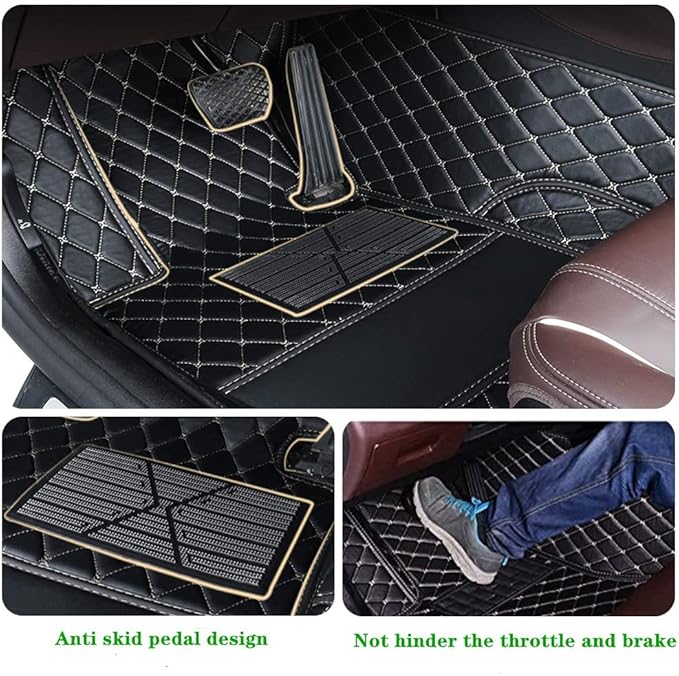 Custom Fit Car Floor Mats for Most Cars, SUVs, Trucks - Waterproof PU Leather All-Weather Floor Liners - Durable Anti-Slip Interior Car Accessories to Protect Vehicle Floors (Beige Strip)