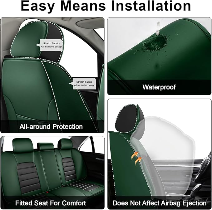 AREKA 5 Seat Covers for Honda Civic 2002-2026 Breathable Car Seat Covers,Anti-Slip Waterproof Car Seat Protectors with Airbag,Automotive Vehicle Cushion with Storage Pockets (Standard,Green)