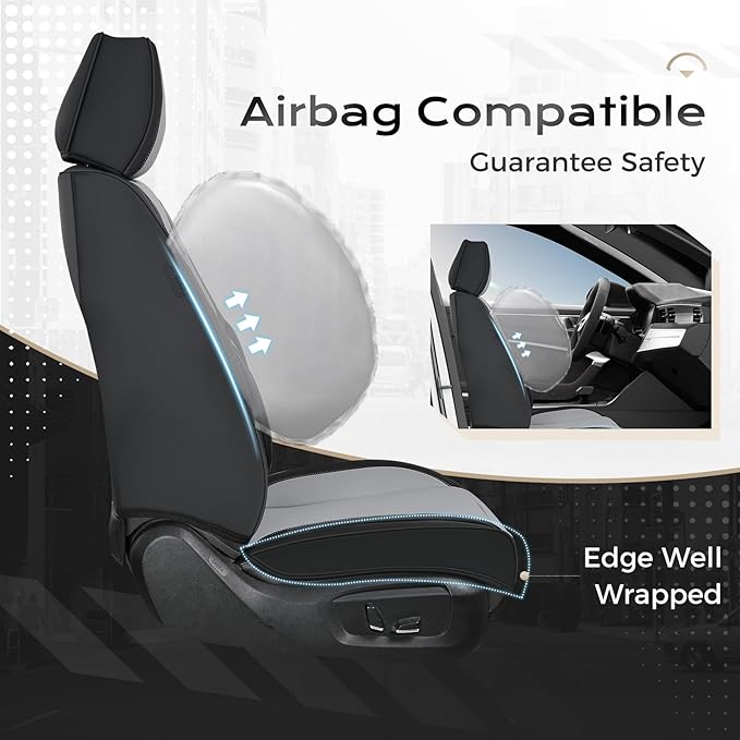 Coverado Seat Covers, Car Seat Covers Full Set, Leather Seat Covers for Cars, Car Seat Protector, Black Car Seat Covers Front Seats and Back Seats Universal Fit for Most Cars Gray