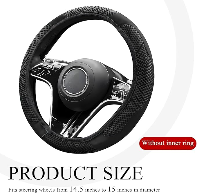 Elastic Stretch Steering Wheel Cover, Warm in Winter and Cool in Summer, Universal 15 inch Microfiber Breathable Ice Silk Anti Slip Car Interior Accessories, Odorless, (Black)