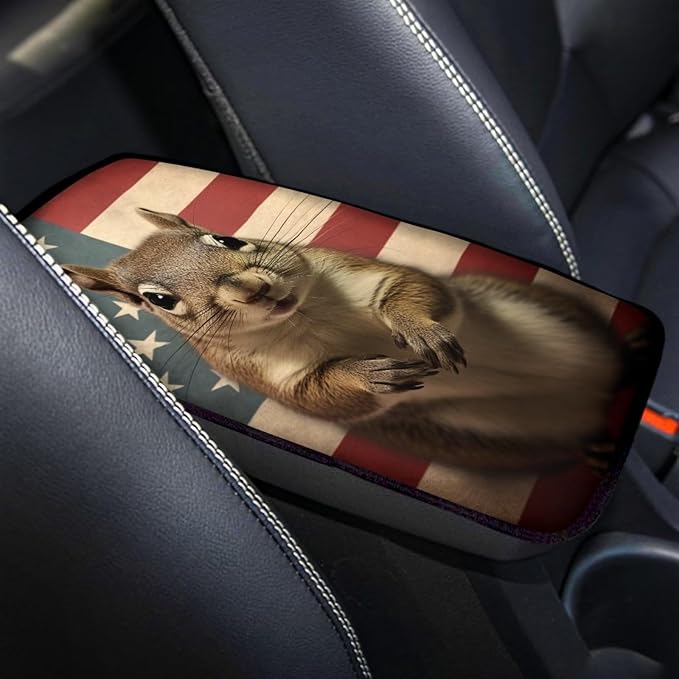 Car Center Console Pad, Universal Waterproof Car Armrest Seat Box Cover, Car Interior Accessories for Most Vehicle SUV Truck Vintage American Flag Mice Car Armrest Pad