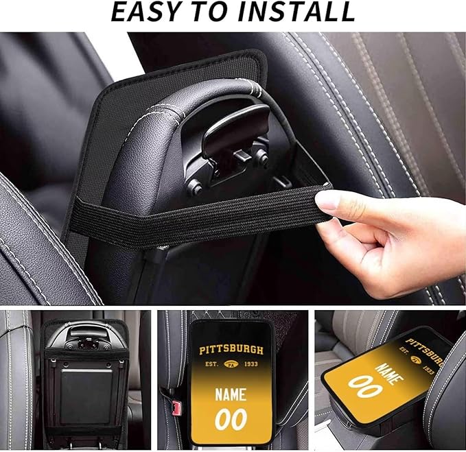 Custom Car Armrest Cover,Add Personalized Name and Number As Gifts for Loyal Football Fans,Auto Center Console Pad Car handrail Box Cushion,Fit for Most Car