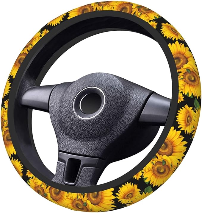 Sunflower Neoprene Steering Wheel Cover for Men Women Anti-Slip Elastic Steering Wheel Protective Cover 15in Universal Car Accessories Fit Cars, SUVs, Auto