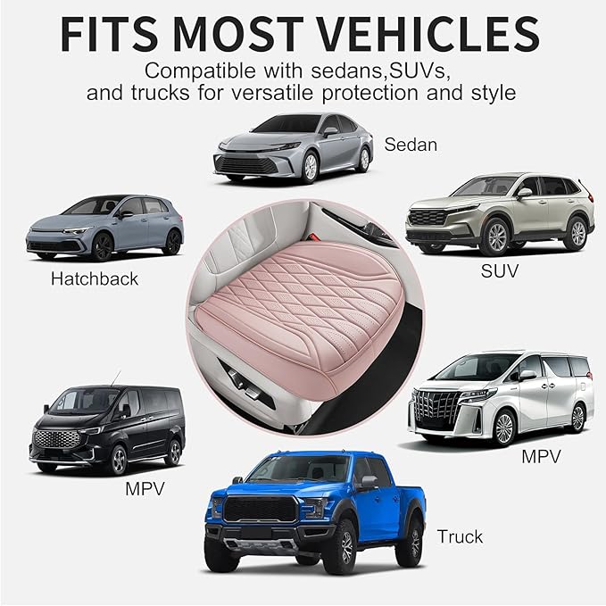 EQUIDEVDY 2 Pack Leather Bottom Car Seat Covers,Front Seat Covers for Cars,Driver Car Seat Cover,Luxury Faux Leather Seat Protectors,Full Wrap,Waterproof,for Most Vehicles,Sedan,SUV,Truck (Pink)