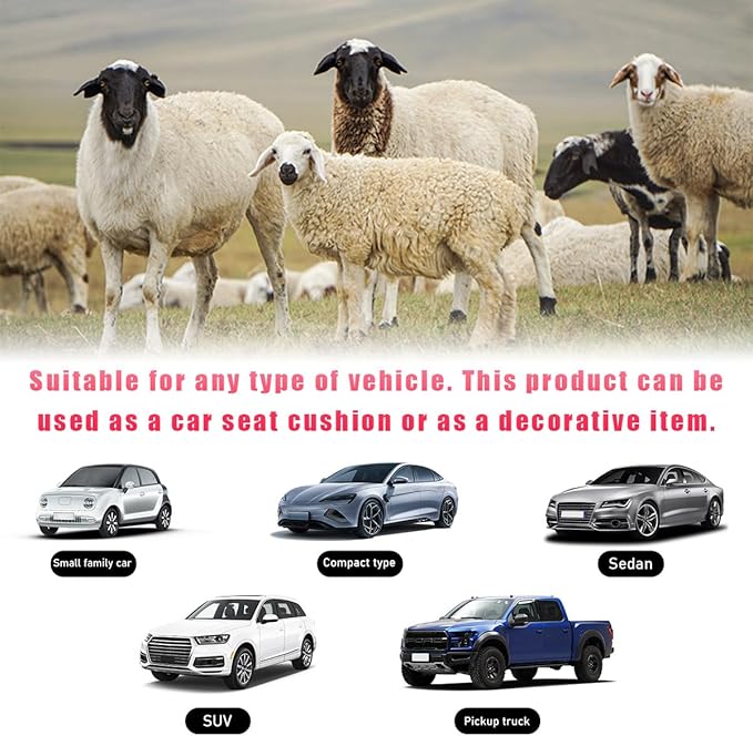 Sheepskin Car Seat Cushion, Comfortable Soft Fur Wool Auto Front Seat Cover, Vehicle Seat Protector Pad for Warm Winter Office Chair, Universal Decor Car Accessories (Beige)