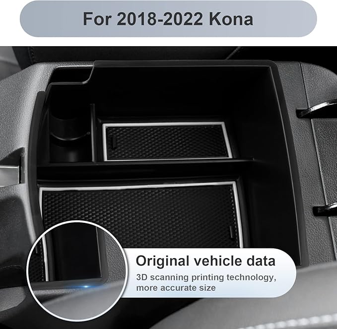 SKTU for 2018 2019 2020 2021 2022 2023 Hyundai Kona Center Console Organizer Insert ABS Black Materials 2023 Kona OS Tray Armrest Box Glove Secondary Storage Box with Coin and Glass Holder (White)