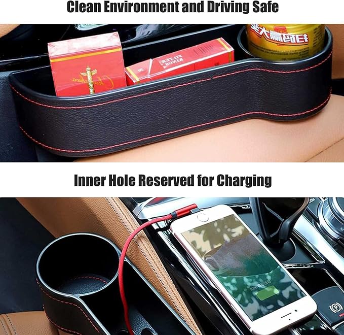 Gihunk 2 Pcs Car Seat Gap Filler - Leather Car Seat Crevice Storage Box with Adhesive Foam Pads, Car Gap Filler Organizer for Front Seat Gap Filler Between Car Seat and Console, Universal Fit