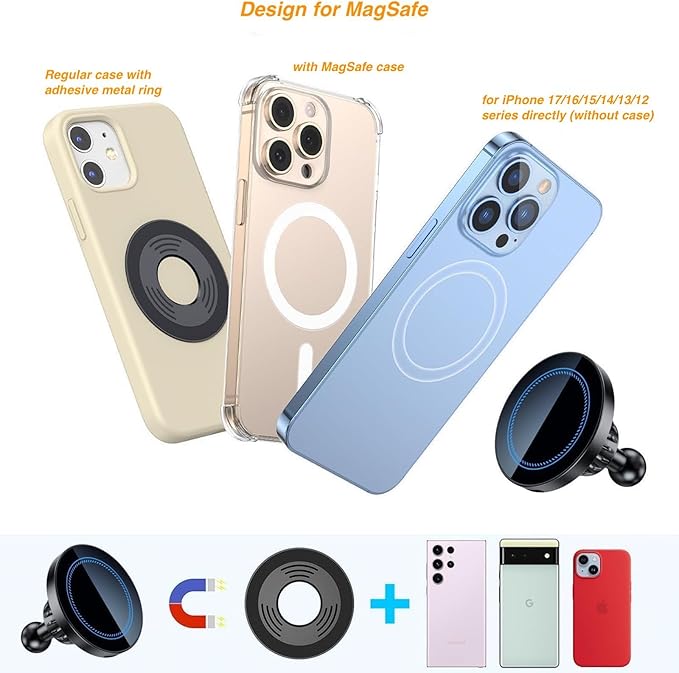 Magnetic Wireless Charging Phone Holder with 1 inch Ball Mount for MagSafe, Metal 1” (25mm) Ball for MagSafe Charger Compatible with RAM Mounts B Size Double Socket Arm
