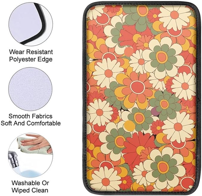 Mintutlipy Daisy Flower Anti-Scratch Car Armrest Cushion Protector Soft Car Armrest Seat Box Cover Car Interior Accessories for Women Men